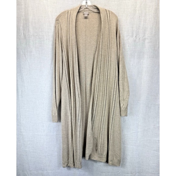 Chico's Oatmeal Cashmere Wool Blend Belted Longline Cardigan Duster 4 XXL - Picture 1 of 6